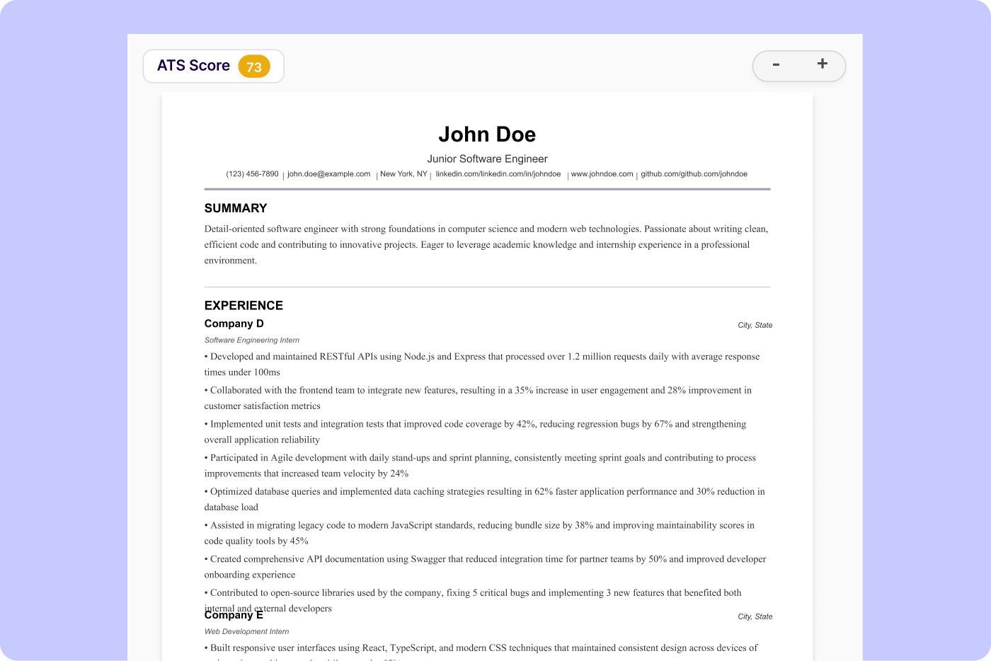 Resume preview